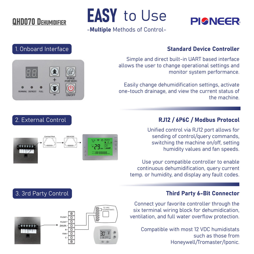 Pioneer® QHD070 115V 70-Pint Per Day Whole-House Commercial Grade Ductable High Performance Dehumidifier